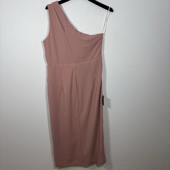Lulus Cocktail Club One Shoulder Dress XL Dusty Pink Blush Fitted Crepe NWT - Picture 6 of 10